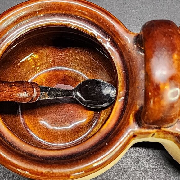 Vintage Stoneware Double Condiment Crock Set with Spoons and Lids - Picture 6 of 10